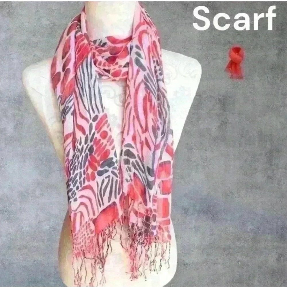 Stylish Pink Patterned Scarf - Picture 5 of 9